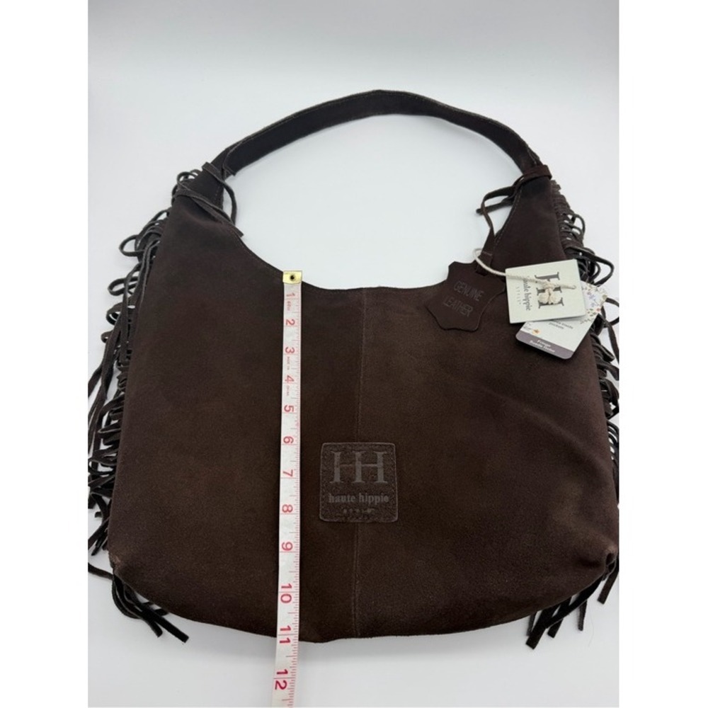 Haute Hippie Dark Chocolate Brown Suede Fringe Hobo Bag - Picture 4 of 7